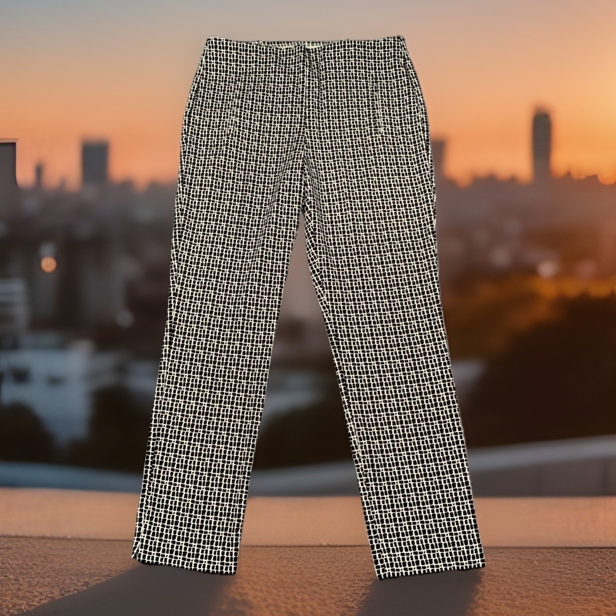 Chico's Pull On Pants Black White High Rise Geometric Straight Ankle Women's 6